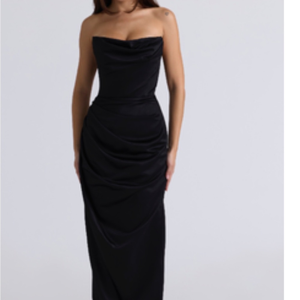 House of CB Adrienne Black Satin Corset  Strapless Dress
